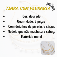 Tiara Arranjo de Cabelo Feminino c Pedraria Brilho c 3 Peças/4