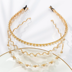 Imagem do Tiara de Pérolas 3 Und Enfeite de Cabelo + Grampos Dourados