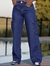 Calça Jeans Escuro Wide Leg Cargo