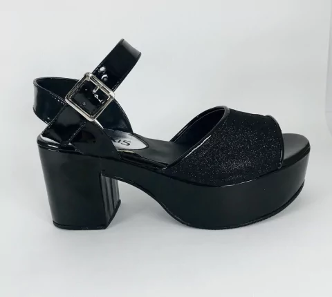 SANDALIAS CON GLITTER - Art. PR 1481 CHAROL NEGRO
