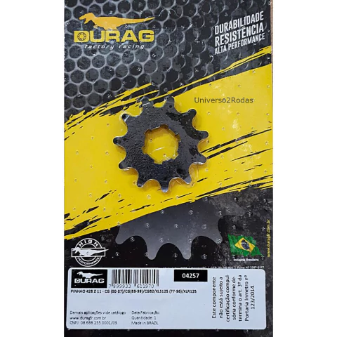 Pinhão 11 YBR 125, DT 180, CG 125, XLS 125, XTZ 125, Durag