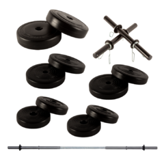 Kit 55 kg con barra maciza + mancuernas hierro