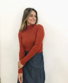 blusa de lã gola alta terracota