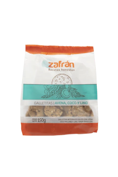 GALLETAS VEGANAS AVENA COCO Y LINO X 150GR ZAFRAN