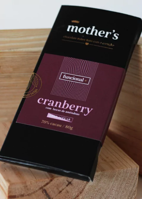 Tablete Funcional Cranberry com Amêndoas 70% cacau- 80g