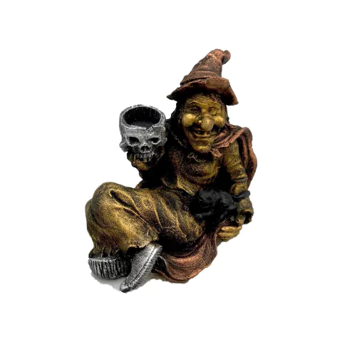 BRUXA PORTA VELAS INCENSÁRIO COM CAVEIRA