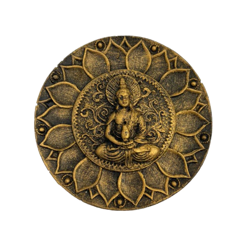 INCENSÁRIO REDONDO COM MANDALA BUDA HINDU