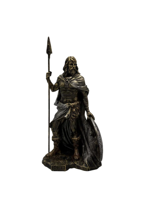 Estátua Deus Nórdico Baldur Com Lança E Escudo Wicca Resina