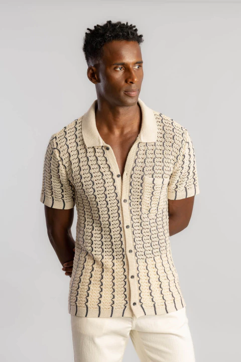 Camisa Tricot Zig Zag Com Bolso S26 - Areia