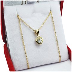 Conjunto Oro 18k Cadena Singapur + Dije Corazón Con Piedra - 1,4 Grs