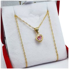 Conjunto Oro 18k Cadena Singapur + Dije Corazón Con Piedra - 1,4 Grs - Joyas Center