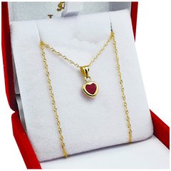 Imagen de Conjunto Oro 18k Cadena Singapur + Dije Corazón Con Piedra - 1,4 Grs