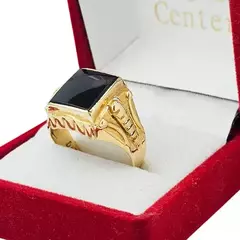 Anillo Oro 18k Sello Con Piedra Negra Onix C1605 - comprar online