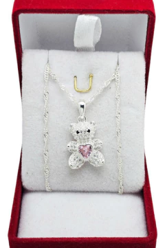 Conjunto Plata 925 Osito Con Corazon Piedra Rosa C1200/c1257