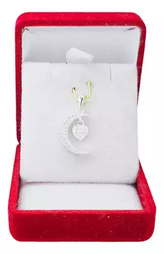 Dije Plata 925 Luna Y Corazón Con Piedras C1400 - comprar online