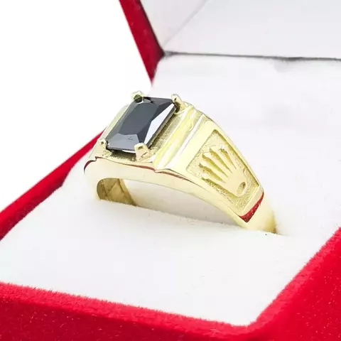 Anillo Sello Oro 18k Con Piedra Onix Y Coronas C1584 - comprar online