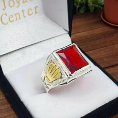 Anillos Plata Y Oro 18kts Hombre Corona Sello Con Piedra - - comprar online