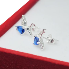 Aros Plata 925 Colibri Con Piedras Cierre Mariposa C1088 - Joyas Center