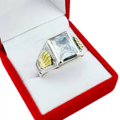 Anillos Plata Y Oro 18kts Hombre Corona Sello Con Piedra - - tienda online