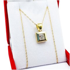 Conjunto Oro 18 K Cadena 45cm Dije Colgante Con Cubic Damas
