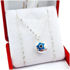 Conjunto Cadena Y Dije Plata 925 Ojo Turco Estrella Griego - 2,5Grs -