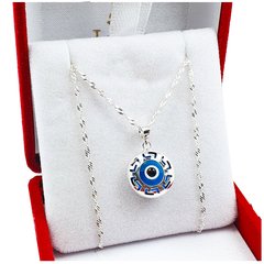 Conjunto Cadena Y Dije Plata 925 Ojo Turco Redondo Griego - 2,3 Grs -