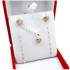 Conjunto Plata 925 Modelo Corazón Cubic Aros Cadena Dije - 3,3Grs - - Joyas Center