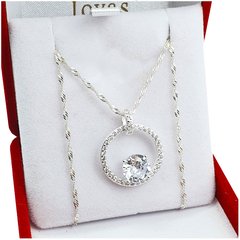 Conjunto De Plata 925 Cadena Dije Con Piedra Central Cubic - 3,5 Grs en internet