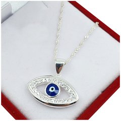 Conjunto Cadena Dije Ojo Turco Plata 925 Con Piedras Cubic - 4,3Grs - en internet