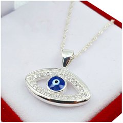 Conjunto Cadena Dije Ojo Turco Plata 925 Con Piedras Cubic - 4,3Grs - - Joyas Center