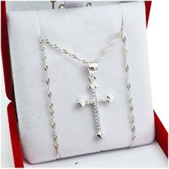 Conjunto De Plata 925 Cruz 4 Corazones + Cadena Singapur - 2,7Grs