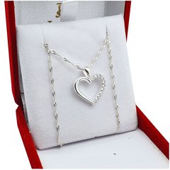 Conjunto Cadena Y Dije Corazón Con Piedras Cubic - 2,8 Grs