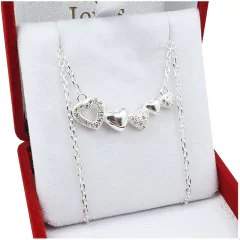 Conjunto De Plata 925 Modelo Ccd6 Corazones Con Piedras - 4,8Grs