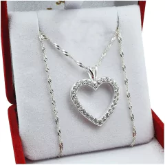 Conjunto De Plata 925 Importado Cadena Y Dije Corazón Cd5 - 3,5Grs -