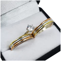 ALIANZAS DE PLATA 925 Y ORO 18K MODELO TRICOLOR CON CINTILLO DE PLATA 925 Y GRABADO DE CADA ALIANZA - comprar online