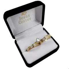ALIANZAS DE PLATA 925 Y ORO 18K MODELO TRICOLOR CON CINTILLO DE PLATA 925 Y GRABADO DE CADA ALIANZA - Joyas Center