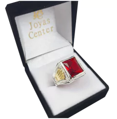 Anillos Plata Y Oro 18kts Hombre Corona Sello Con Piedra - - Joyas Center