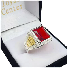 Anillos Plata Y Oro 18kts Hombre Corona Sello Con Piedra -