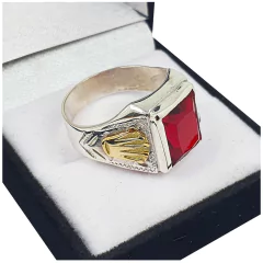 Anillos Plata Y Oro 18kts Hombre Corona Sello Con Piedra - - comprar online