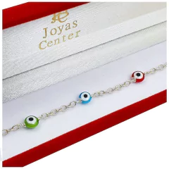 Tobillera De Plata 925 Ojo Turco Colores Nazar Joyas 3,8gr -