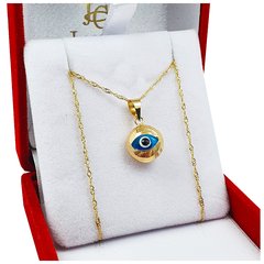 Conjunto Oro 18K Cadena Singapur de 1 Gramo y Dije Ojo Turco Oro 18kt 1 gramo Nazar Fuerzas Protectoras - 2Grs