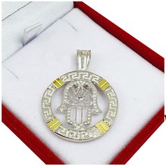 Dije Plata Y Oro 18kts Mano De Fatima Religioso D724 -
