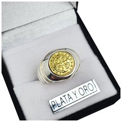 Anillo Plata Y Oro 18kts San Benito Protector 4,8gr - - comprar online