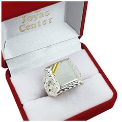 Anillo Sello Plata Y Oro 18kts Flor De Liz Grabado 703 -