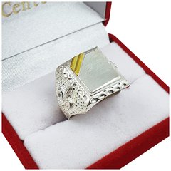 Anillo Sello Plata Y Oro 18kts Flor De Liz Grabado 703 - en internet