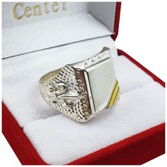 Anillo Sello Plata Y Oro 18kts Flor De Liz Grabado 703 - - Joyas Center