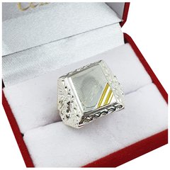 Anillo Sello Plata Y Oro 18kts Flor De Liz Grabado 703 - - tienda online