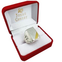 Anillo Sello Plata Y Oro 18kts Grabado Joyas Hombre 709 - en internet