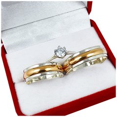 ALIANZAS DE PLATA 925 Y ORO 18K ROSE MODELO C5MD3R CON CINTILLO DE PLATA Y ORO Y GRABADO DE CADA ALIANZA - Joyas Center
