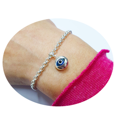 Pulsera Rolo De Plata 925 Con Ojo Turco Celestes Protector -